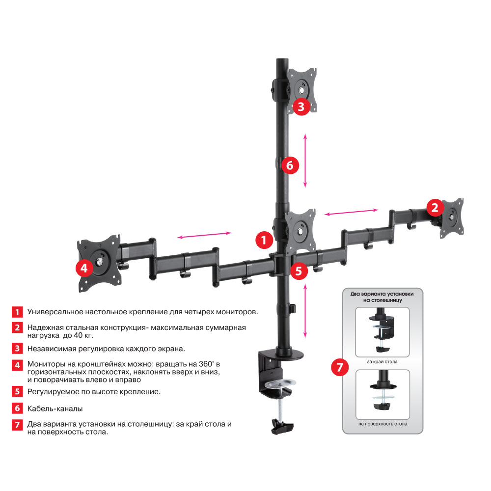 Кронштейн для 4-x мониторов Arm media LCD-T16 black