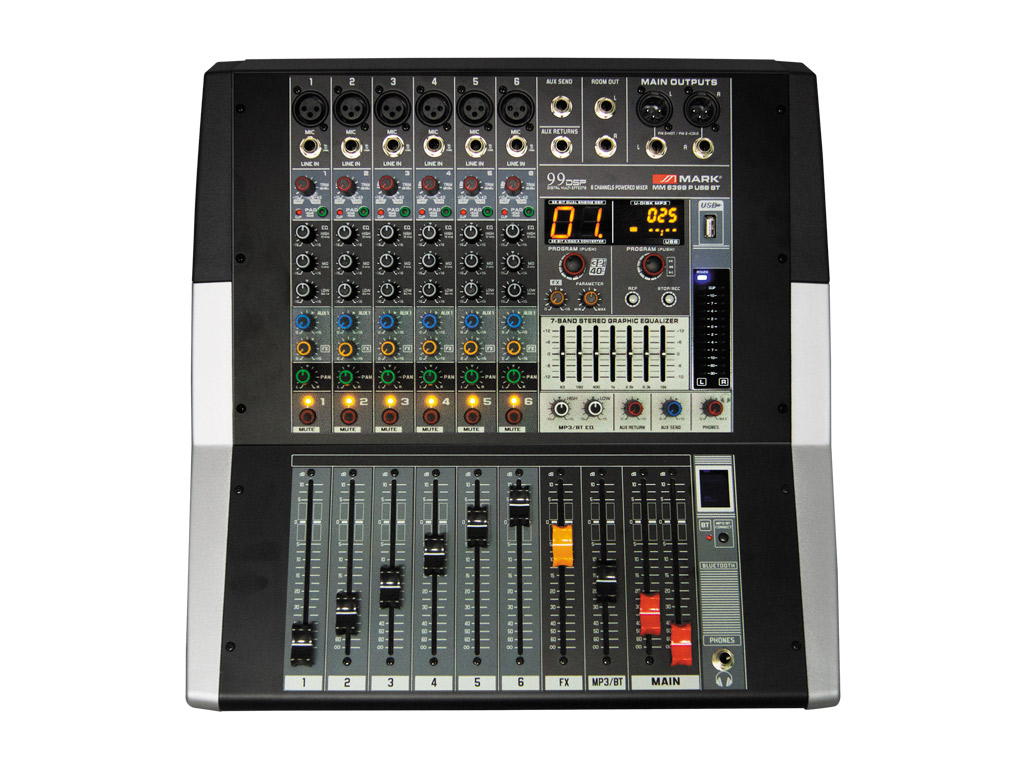 Активный микшерный пульт MARK MM 6399 P USB BT, 6-каналов, 2x300W(4Om)