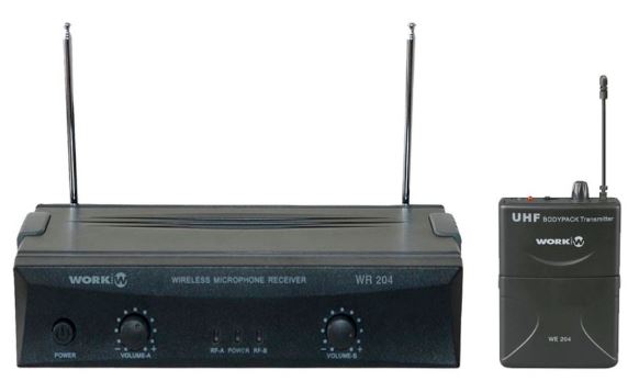 Комплект беспроводных петличных микрофонов WORK WR 204/2, 4 канала VHF