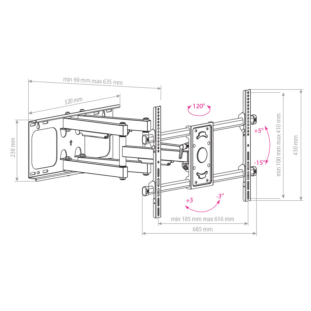 Кронштейн поворотный Arm media PARAMOUNT-70, 32-90", до 65кг